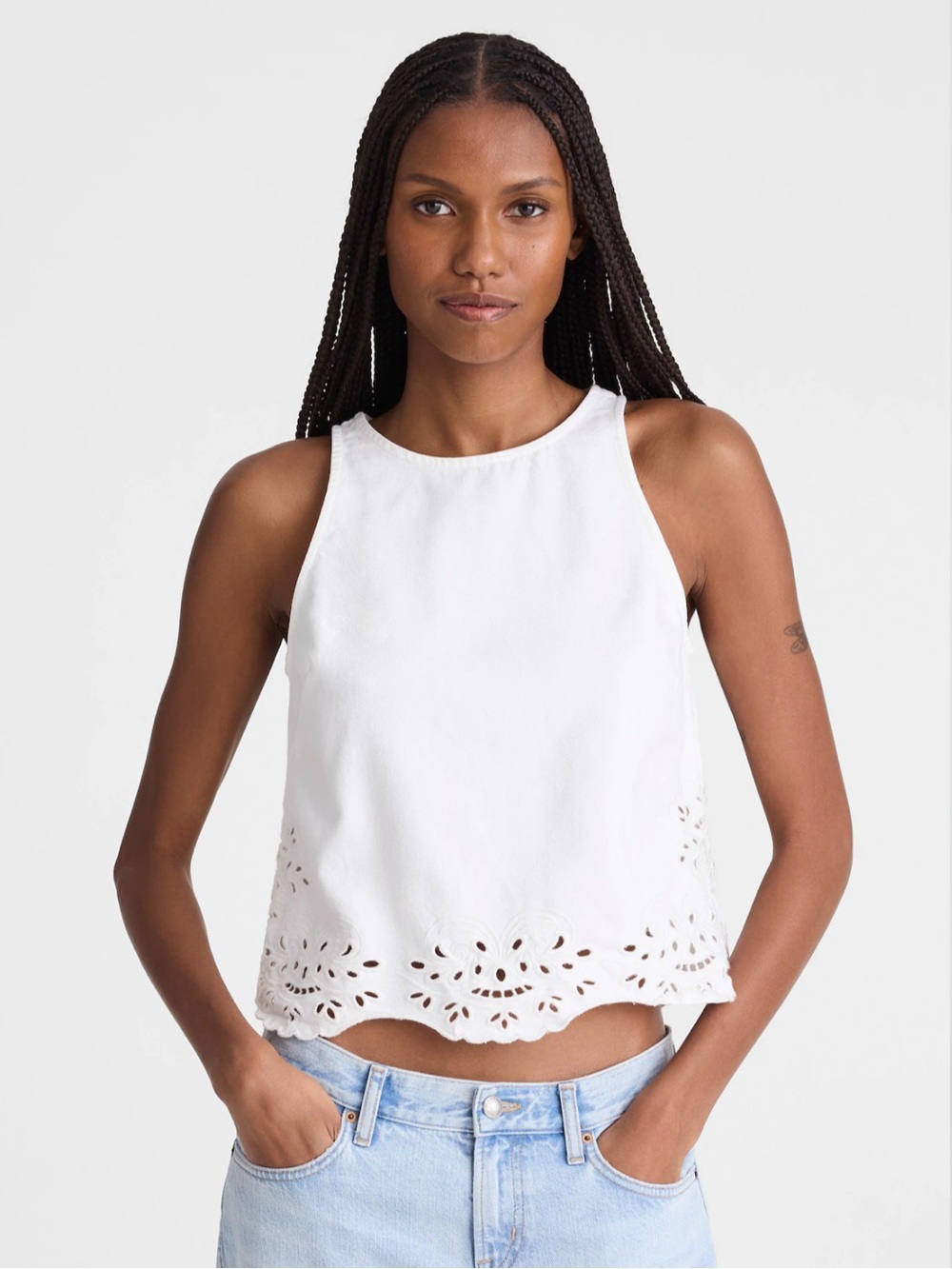 Madewell Denim Eyelet Shell Top Tile White M